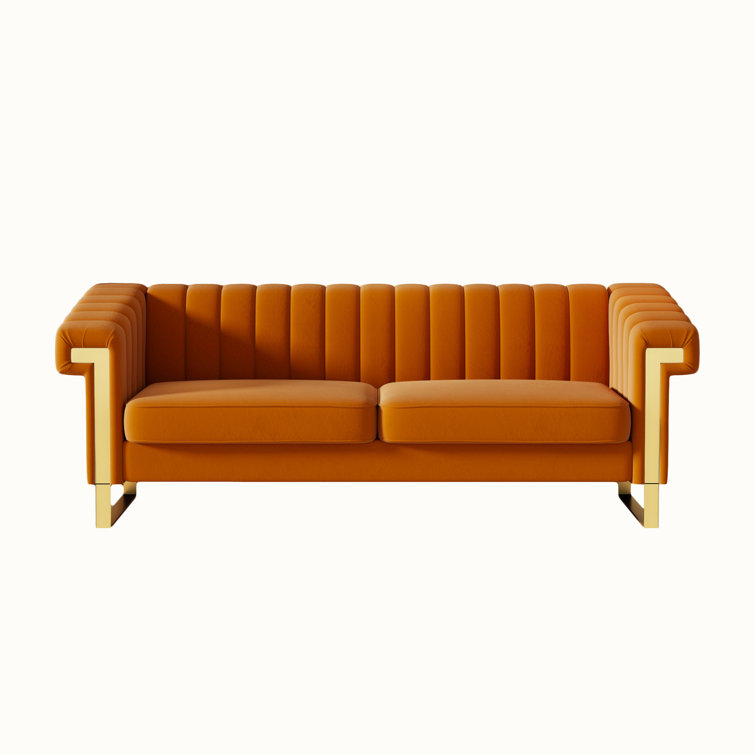 Zadan 83.86'' Velvet Sofa with Metal Decorative Legs